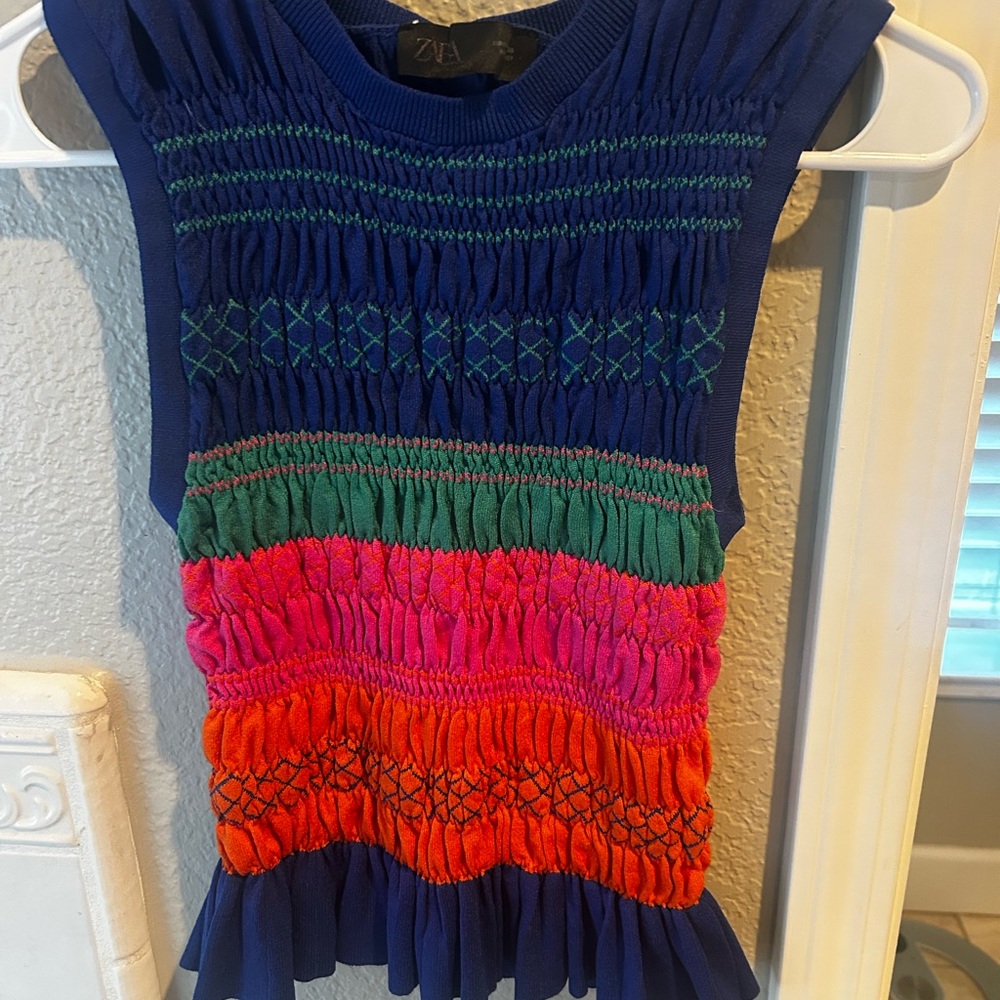 Zara Vibrant Blue and Pink Smocked Dress